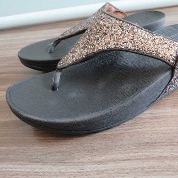 FITFLOP Lulu Chocolate Metallic Glitter Flip Flop Thong Sandals - Size US 7 - Picture 2 of 16